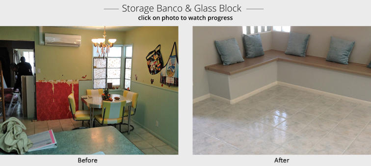 ______  Storage Banco & Glass Block  _______ click on photo to watch progress